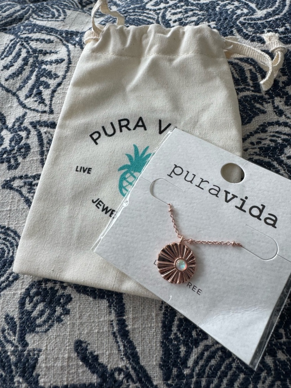 Pura Vida Rose Gold Sunburst Necklace with Opal Accent